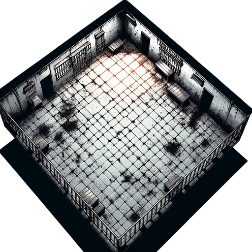 Top down view of a Dirty prison floor.
Single Game Texture. In-Game asset. 2d. Blank background. High contrast. No shadows.