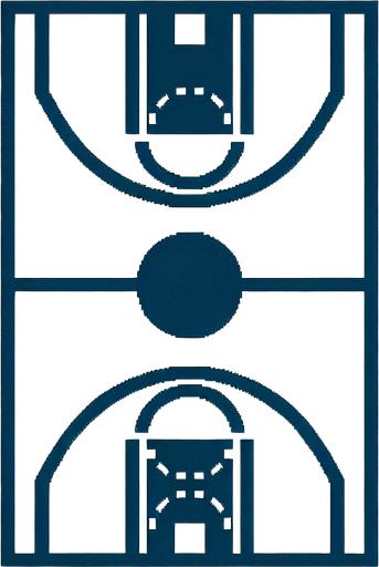 Retro-style image of a half of a basketball court, ressembling the line graphics from Amiga games of the 1970s.
Ultra basic with only one color, only 2 rectangles and two arcs !.
Ultra basic with only one color, only 2 rectangles and two arcs !