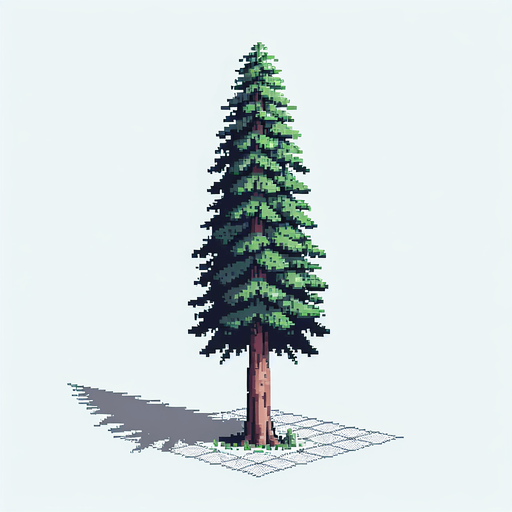 pixel art of a tall, tree.
game asset, 2d, white background, shadowless.