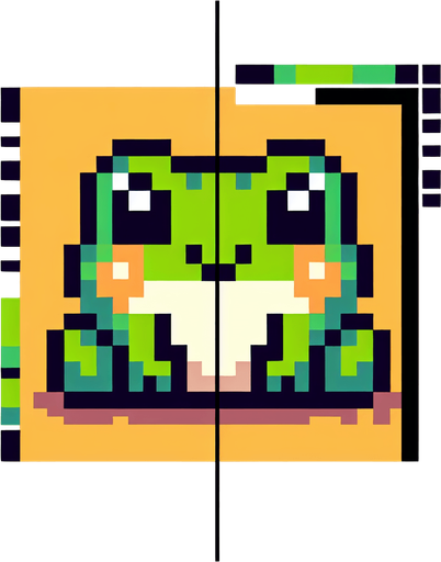 pixelated 8-bit cute sitting frog seen from the front.
Single Game Texture. In-Game asset. 2d. Blank background. High contrast. No shadows.