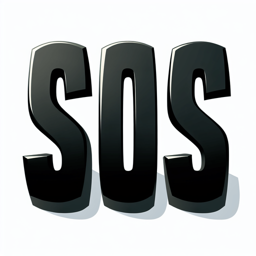 Create a close-up cartoon-style illustration of the  letters "sos" in black.
Single Game Texture. In-Game asset. 2d. Blank background. High contrast. No shadows.