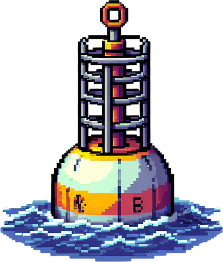 8 bit. cartoon. big buoy. floating in the water.  in game asset. no background. Single Game Texture. In-Game asset. 2d. Blank background. High contrast. No shadows.