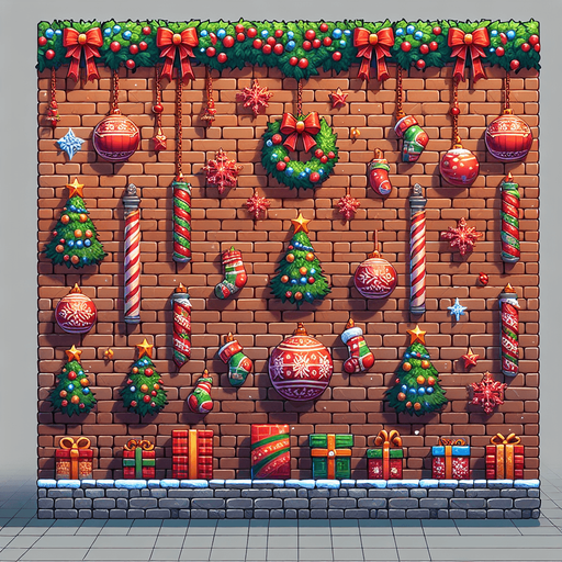 2d christmas brick wall Single Game Texture. In-Game asset. 2d. Blank background. High contrast. No shadows.