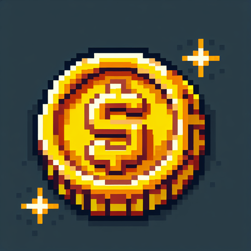 8-bit. cartoon. gold coin. in game asset. Single Game Texture. In-Game asset. 2d. Blank background. High contrast. No shadows.