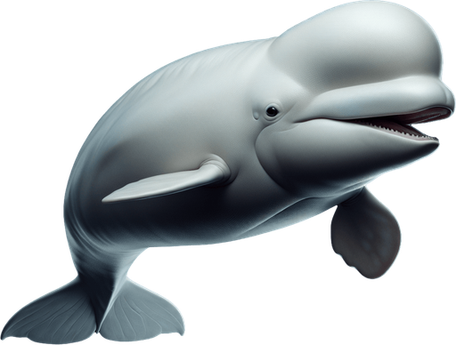 beluga swimming mouth open.
2024 game style. Photorealistic. Entire lateral profile view, perfectly horizontal.