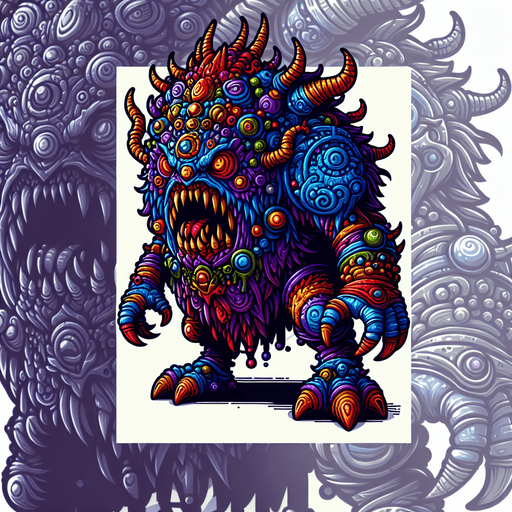 Monster.
Single Game Texture. In-Game asset. 2d. Blank background. High contrast. No shadows.