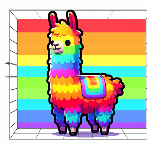 a rainbow llama.
Single Game Texture. In-Game asset. 2d. Blank background. High contrast. No shadows.