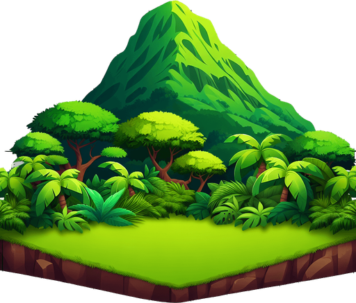 jungle background. Big green mount in the back. Cartoon. In game asset. No shadaw. High contrast.
Single Game Texture. In-Game asset. 2d. Blank background. High contrast. No shadows.