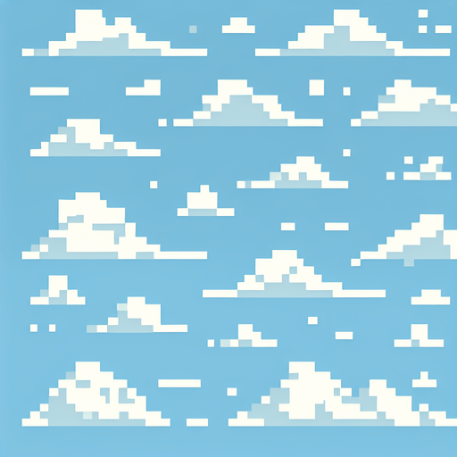 8-bit pixelated background of a minimalist cloudy sky. keep it simple with a light blue sky of a single color and a few pixelated clouds scattered around.
Single Game Texture. In-Game asset. 2d. Blank background. High contrast. No shadows.