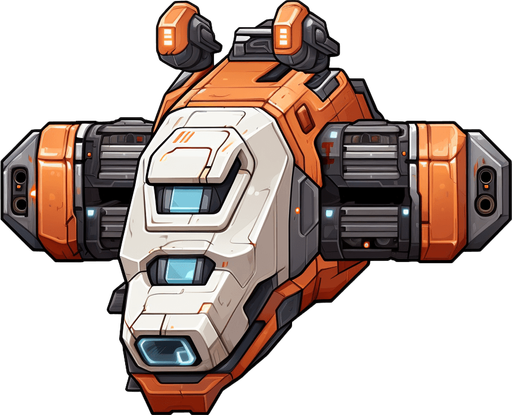 Stylish hero spaceship facing upwards, with a single cannon in the center.
Single Game Texture. In-Game asset. 2d. Pixelart. White background. Blank background. Low detail. High contrast.