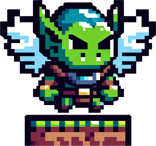 8-bit. cartoon. winged goblin..
Single Game Texture. In-Game asset. 2d. Blank background. High contrast. No shadows.