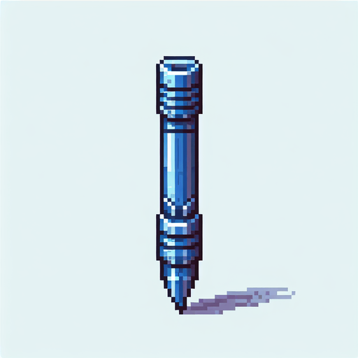 a straight crossbow bolt made of cobalt. top down view. pixelart. bolt only, crossbow not included. vertical display, from bottom to top. Single Game Texture. In-Game asset. 2d. Blank background. High contrast. No shadows.