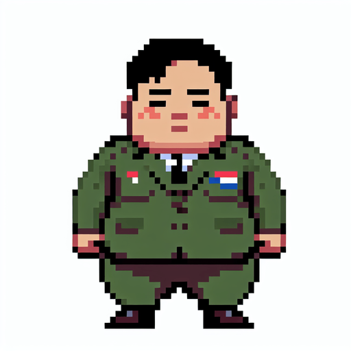 Pixel art of a short, fat, Korean dictator. Full body shot..