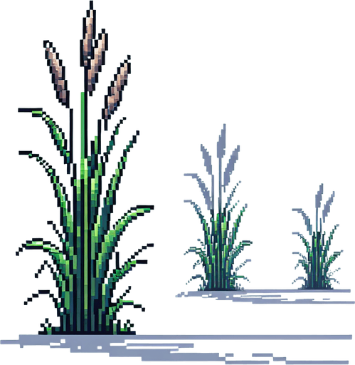 pixel art of a tall grass plant, side view.
game asset, 2d, white background, shadowless.