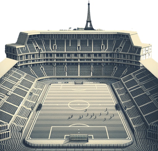 Stade de foot à Paris.
Single Game Texture. In-Game asset. 2d. Blank background. High contrast. No shadows.