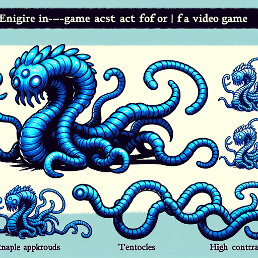 blue tentacle alien.
Single Game Texture. In-Game asset. 2d. Blank background. High contrast. No shadows.