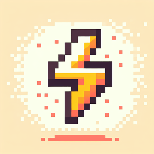 8bit cartoon lighting bolt.
Single Game Texture. In-Game asset. 2d. Blank background. High contrast. No shadows.