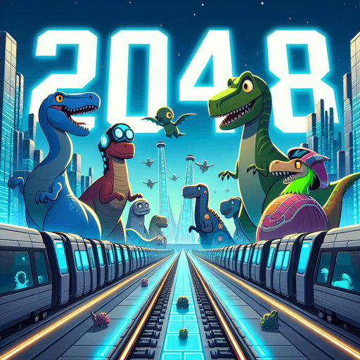 2048 Dinosaur game title cartoon