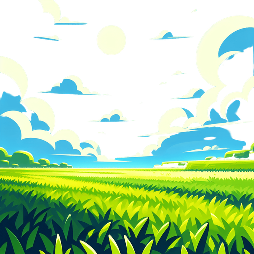 A grassy field with a bright blue sky.
In-Game asset. 2d. High contrast. No shadows.