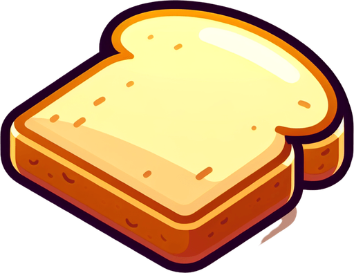 Create a cartoon-style illustration of a slice of bread ..
Single Game Texture. In-Game asset. 2d. Blank background. High contrast. No shadows.