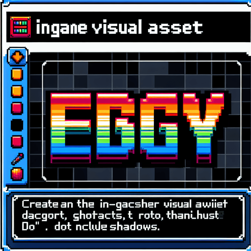 colored text saying (EDGY).
 Single Game Texture. In-Game asset. 2d. Blank background. High contrast. No shadows. pixelated. 8 bit