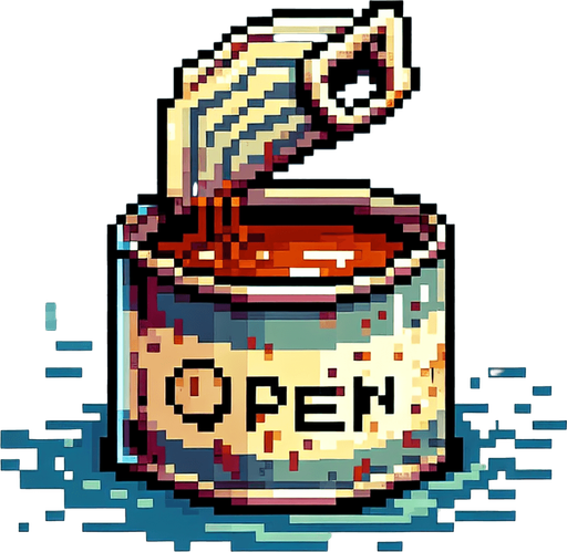 8 bit. cartoon. old open can. rusty . floating in the water.  in game asset. no background. Single Game Texture. In-Game asset. 2d. Blank background. High contrast. No shadows.