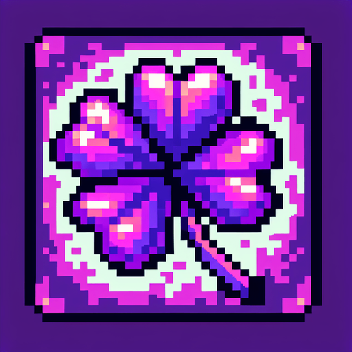 pixel art of a 4 leaf purple clover....
Single Game Texture. In-Game asset. 2d. Blank background. High contrast. No shadows.