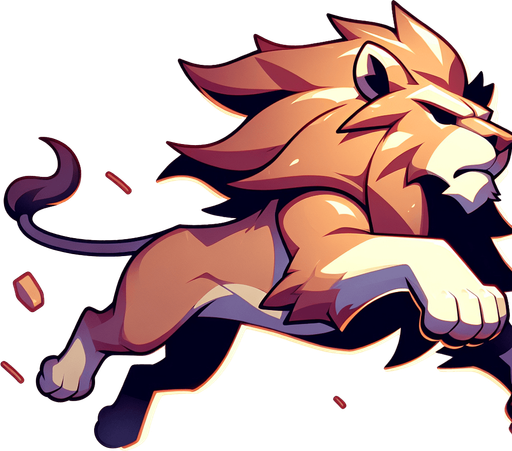 running lion, facing left, no background.
Single Game Texture. In-Game asset. 2d. Blank background. High contrast. No shadows.