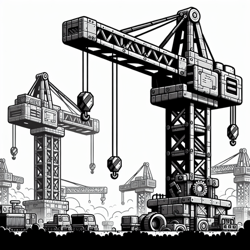 construction cranes on the sides of the frame, depth of field blur, cartoon style, black and white.
Single Game Texture. In-Game asset. 2d. Blank background. High contrast. No shadows.