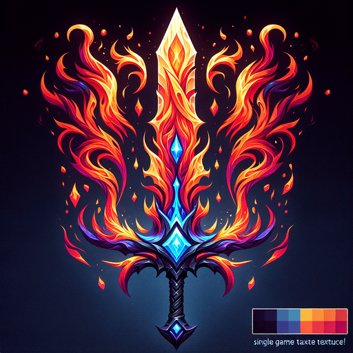 Magical elemental sword made of fire..
Single Game Texture. In-Game asset. 2d. Blank background. High contrast. No shadows.