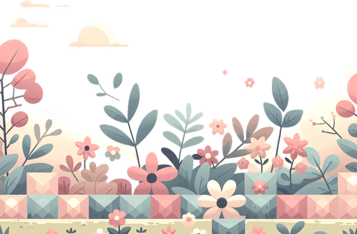 Background for relaxing puzzle game. Pastel colors, flat shaded, vector art. Flowers. Blocks. Relaxing. Clouds
Single Game Texture. In-Game asset. 2d. Blank background. High contrast. No shadows.