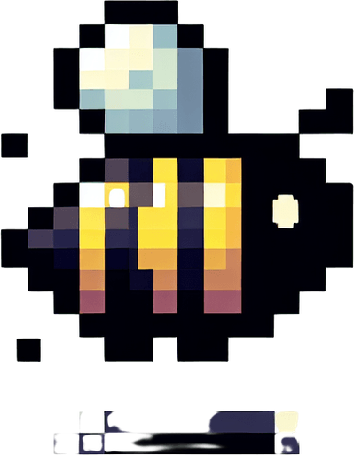 a pixel art bee, cute, side view, flying, no shadow

Single Game Texture. In-Game asset. 2d. Blank background. High contrast. No shadows.