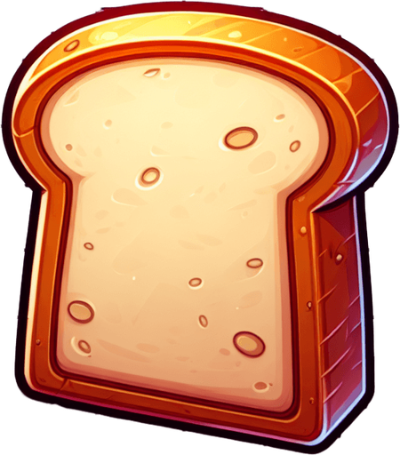 Create a cartoon-style illustration of a slice of bread ..
Single Game Texture. In-Game asset. 2d. Blank background. High contrast. No shadows.