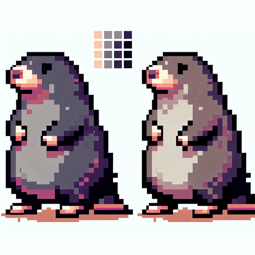 pixel art. mole. standing up position..
Single Game Texture. In-Game asset. 2d. Blank background. High contrast. No shadows.