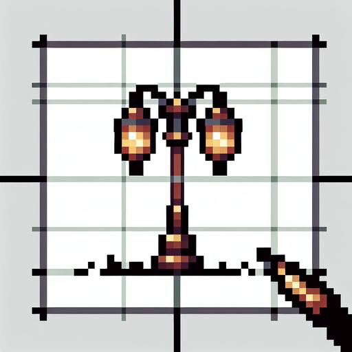 Pixel art street lamp.
Single Game Texture. In-Game asset. 2d. Blank background. High contrast. No shadows.