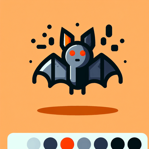 Single simple cartoon bat for a game titled "Flap & Bounce". The bird has lots black, grey and orange colors and is high contrast. The bat is seen from the side. Only show the animal. No shadows.
Single Game Texture. In-Game asset. 2d. Blank background. High contrast. No shadows.