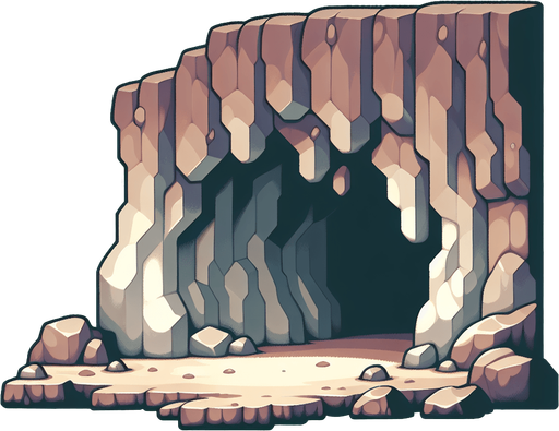 Cartoonish image of a cave in 2D. Looking in from the side..
Single Game Texture. In-Game asset. 2d. Blank background. High contrast. No shadows.