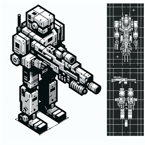 top down robot with gun.
Single Game Texture. In-Game asset. 2d. Blank background. High contrast. No shadows. topdown shooter