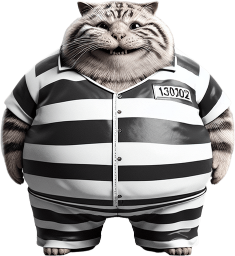 Super fat cat with a funny face wearing a prison jumpsuit.
Single Game Texture. In-Game asset. 2d. Blank background. High contrast. No shadows.