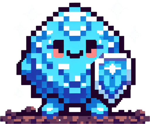 a friendly blue shielded elemental, I want the art style to reflect a classic 16-bit retro pixel art aesthetic, reminiscent of early 1990s RPGs..
Single Game Texture. In-Game asset. 2d. Blank background. High contrast. No shadows.