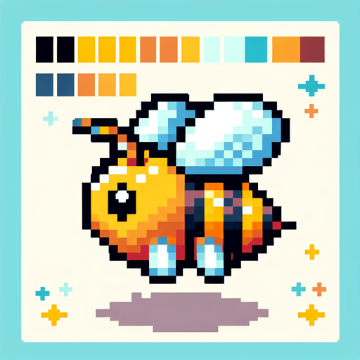 a pixel art bee, cute, side view, flying, no shadow

Single Game Texture. In-Game asset. 2d. Blank background. High contrast. No shadows.