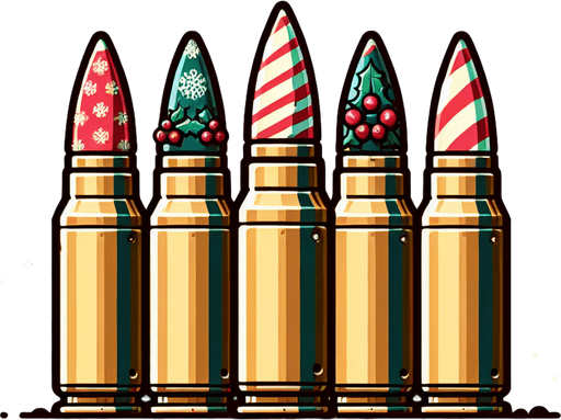 2d christmas 357 Magnum bullets Single Game Texture. In-Game asset. 2d. Blank background. High contrast. No shadows.