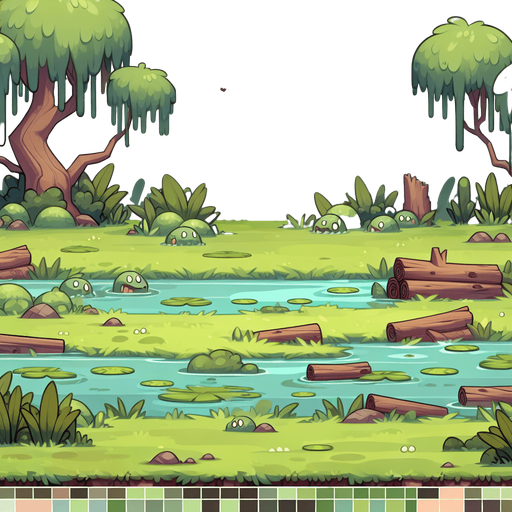 Cozy cartoon swamp background

Single Game Texture. In-Game asset. 2d. Blank background. High contrast. No shadows.