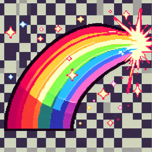 8-bit. cartoon. rainbow color beam..
Single Game Texture. In-Game asset. 2d. Blank background. High contrast. No shadows.