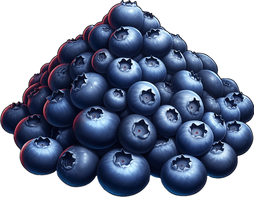 A small pile of delicious blueberries.
Single Game Texture. In-Game asset. 2d. Blank background. High contrast. No shadows.