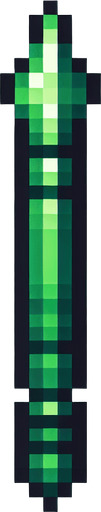 a straight crossbow bolt made of jade. top down view. pixelart. bolt only, crossbow not included. vertical display, from bottom to top. Single Game Texture. In-Game asset. 2d. Blank background. High contrast. No shadows.