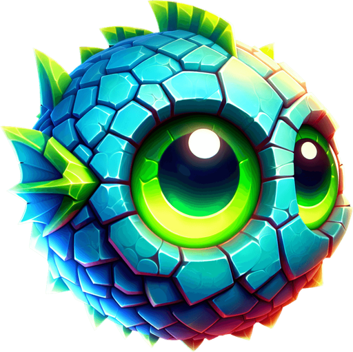 Fish with green eyes.
Single Game Texture. In-Game asset. 2d. Blank background. High contrast. No shadows.