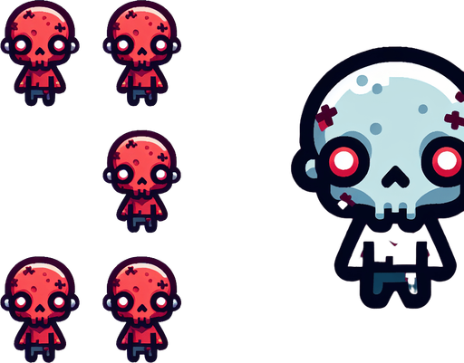 cute zombie in red.
Single Game Texture. In-Game asset. 2d. Blank background. High contrast. No shadows. top down view. bird view