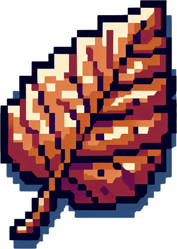 a single brown leaf, front facing, I want the art style to reflect a classic 16-bit retro pixel art aesthetic, reminiscent of early 1990s RPGs with vibrant colors....
Single Game Texture. In-Game asset. 2d. Blank background. High contrast. No shadows.