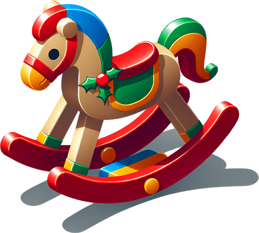 Christmas Rocking Horse. Plastic style Single Game Texture. In-Game asset. 2d. Blank background. High contrast. No shadows.